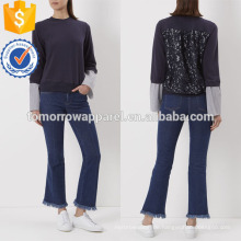 Navy gestreiften Baumwoll-Sweatshirt Herstellung Großhandel Mode Frauen Bekleidung (TA4010B)